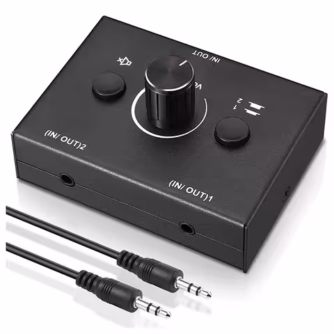 Stereo HiFi audio slēdzis – audio pārslēdzējs ar avotu izvēli, skaļruņu signālu un RCA/3.5 mm sadalītāju